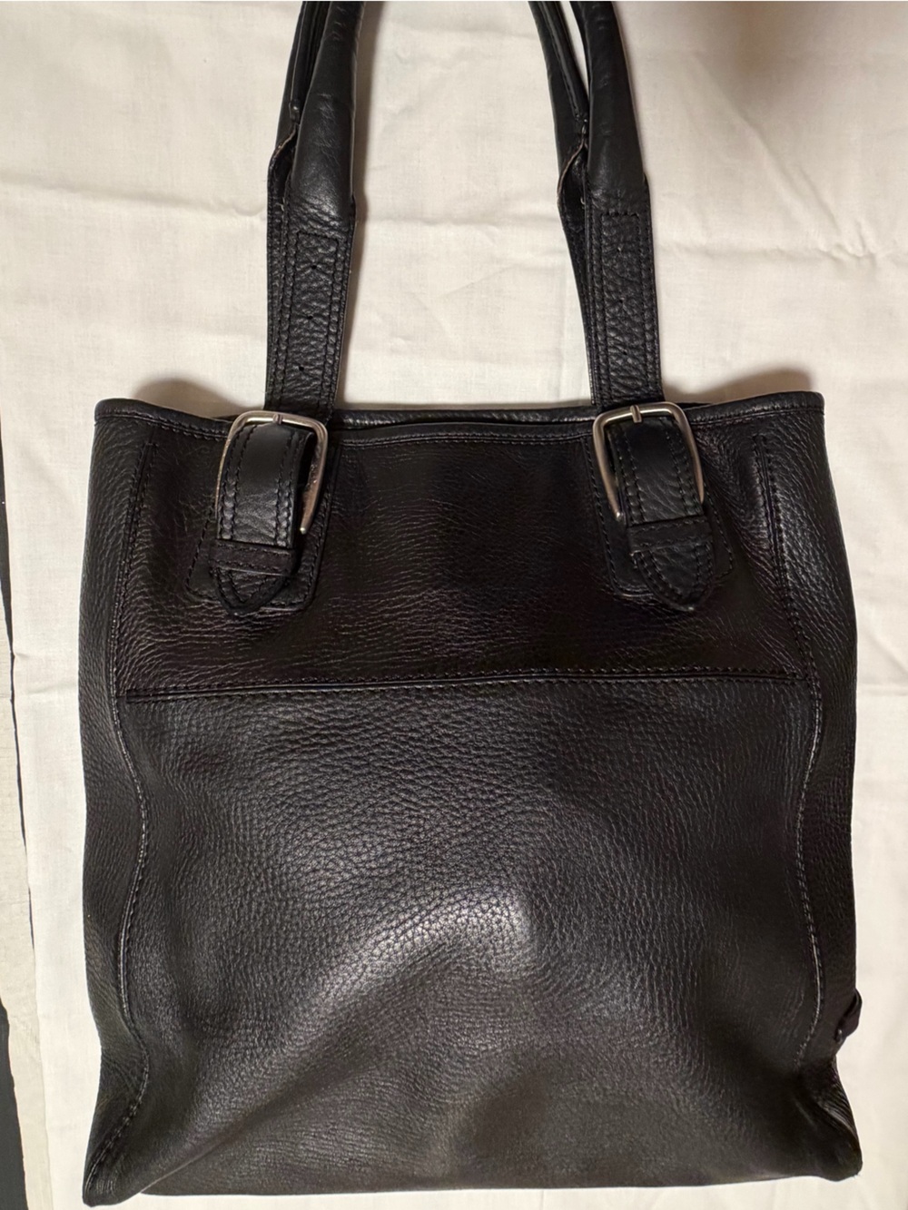 Cole Haan Black heavy Pebbled Leather Black  Tote with  Silver Buckle  Straps